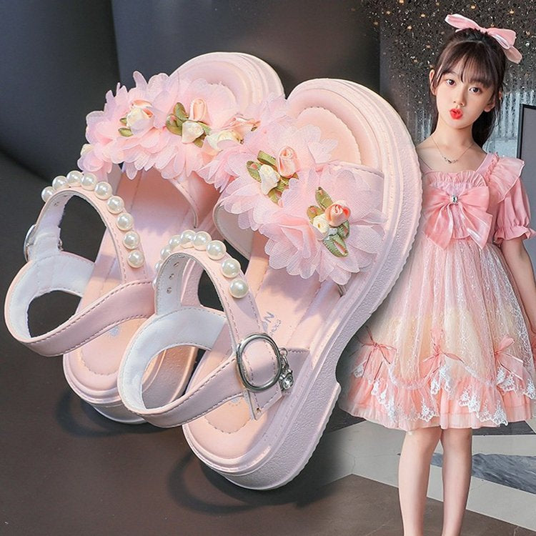 Girls' Sandals 2026 Summer New Style Medium and Large Children's Soft-Soled Shoes Girls' Fashionable Children's Shoes Children's Princess Sandals