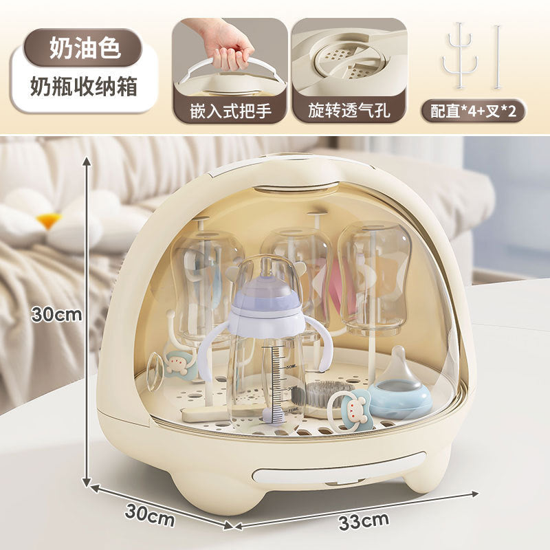 Dust-Proof Bottle Storage Box with Lid, Baby Tableware Drain Rack, Newborn Food Supplement and Milk Powder Storage Box, Baby Supplies