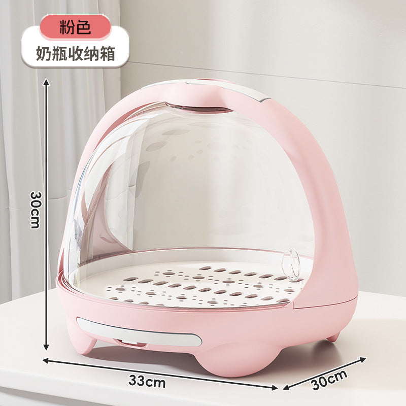 Dust-Proof Bottle Storage Box with Lid, Baby Tableware Drain Rack, Newborn Food Supplement and Milk Powder Storage Box, Baby Supplies