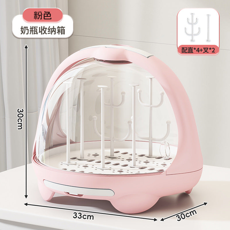 Dust-Proof Bottle Storage Box with Lid, Baby Tableware Drain Rack, Newborn Food Supplement and Milk Powder Storage Box, Baby Supplies