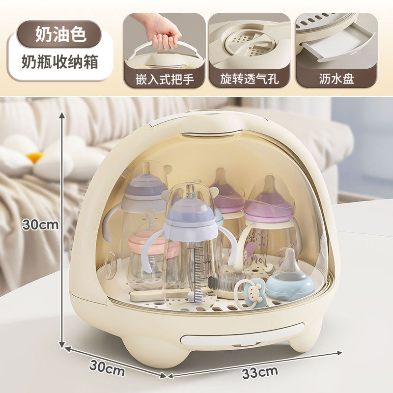 Dust-Proof Bottle Storage Box with Lid, Baby Tableware Drain Rack, Newborn Food Supplement and Milk Powder Storage Box, Baby Supplies