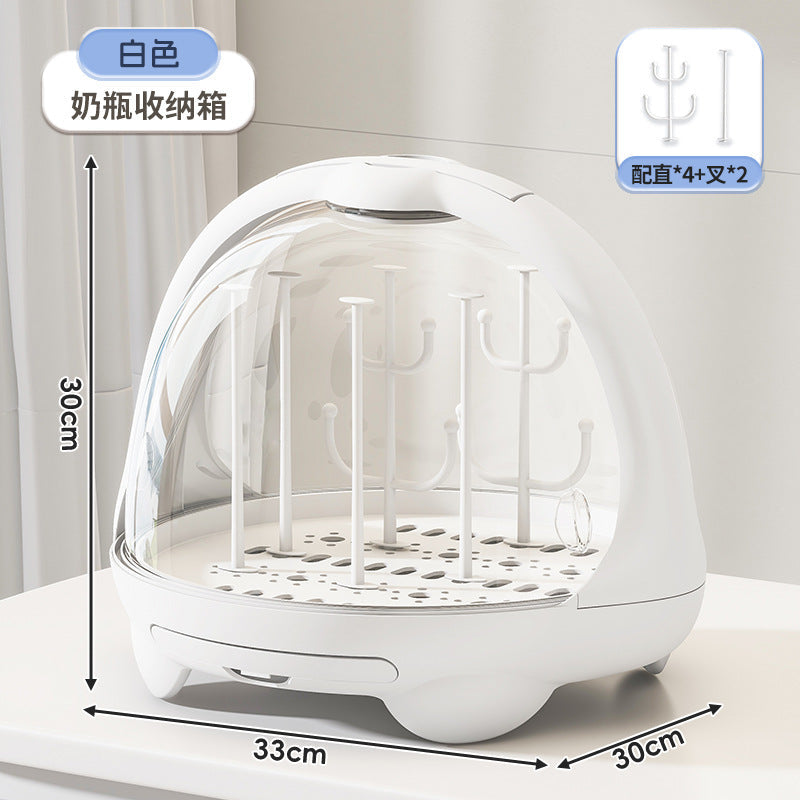 Dust-Proof Bottle Storage Box with Lid, Baby Tableware Drain Rack, Newborn Food Supplement and Milk Powder Storage Box, Baby Supplies