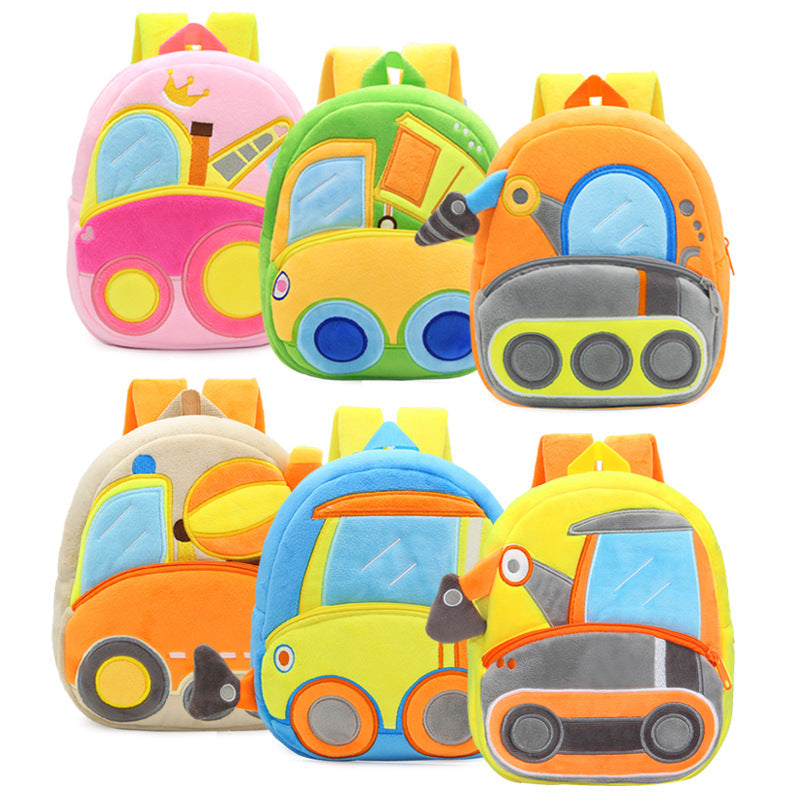 Construction Vehicle Series Cute Kids Backpack Excavator Plush Rucksack 2–4 Years Boys and Girls Toddler Bag