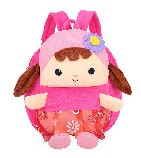 Cartoon Cute Kids Backpack for Girls, Toddler Preschool School Bag with Sunflower Doll Plush, Children’s Double Shoulder Bag
