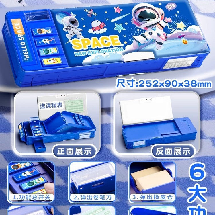 Password Lock Stationery Case Pencil Case for Boys — Multi-Functional “Smart Tech” Pencil Box for Elementary School Students, Blue