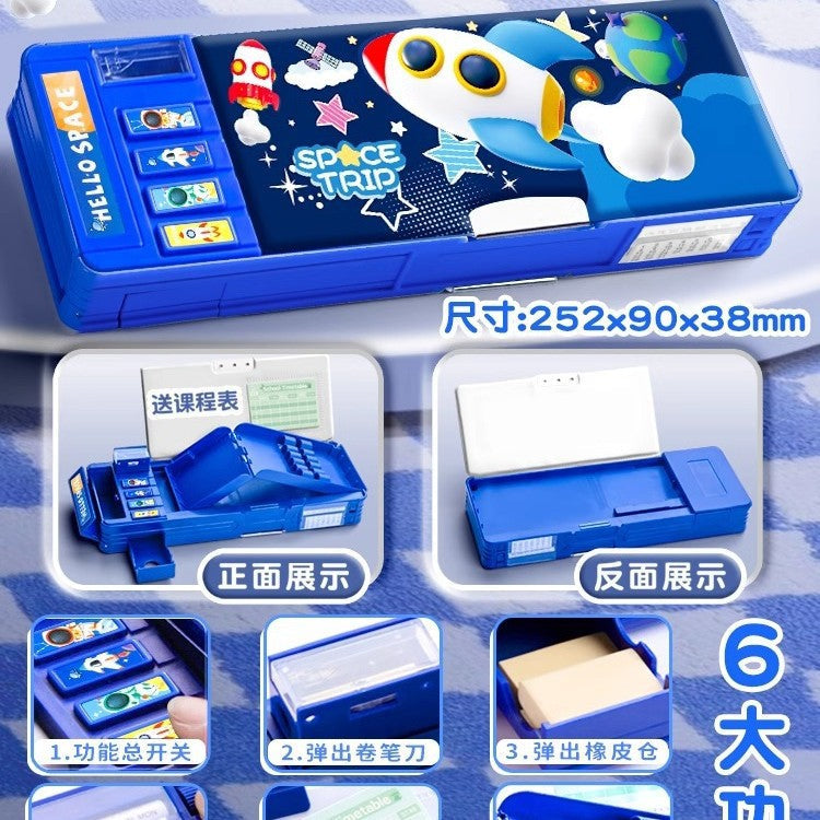 Password Lock Stationery Case Pencil Case for Boys — Multi-Functional “Smart Tech” Pencil Box for Elementary School Students, Blue