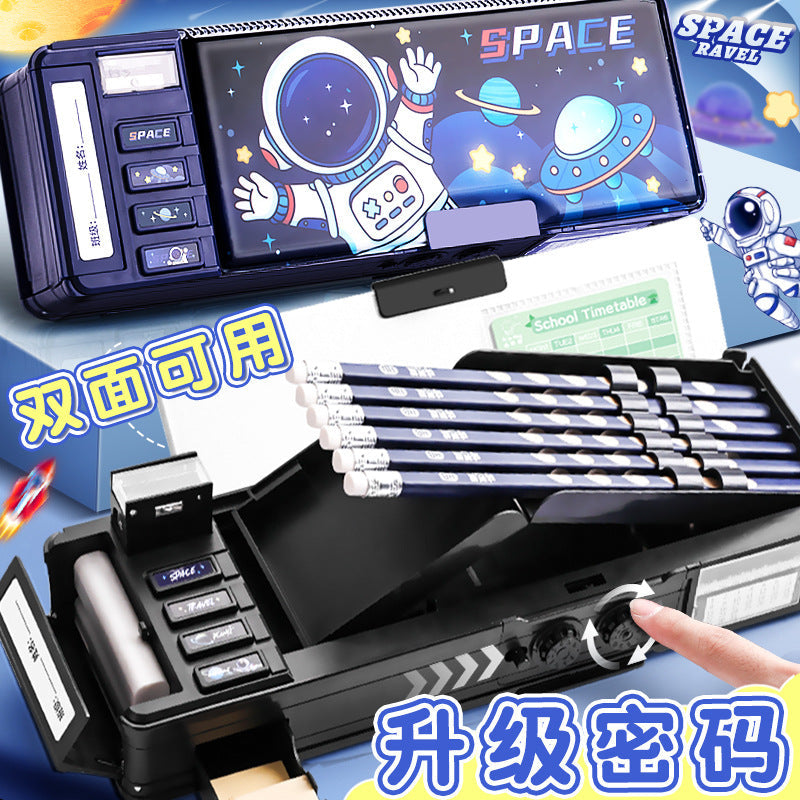 Password Lock Stationery Case Pencil Case for Boys — Multi-Functional “Smart Tech” Pencil Box for Elementary School Students, Blue