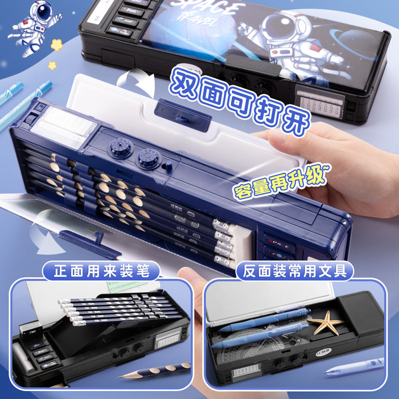 Password Lock Stationery Case Pencil Case for Boys — Multi-Functional “Smart Tech” Pencil Box for Elementary School Students, Blue