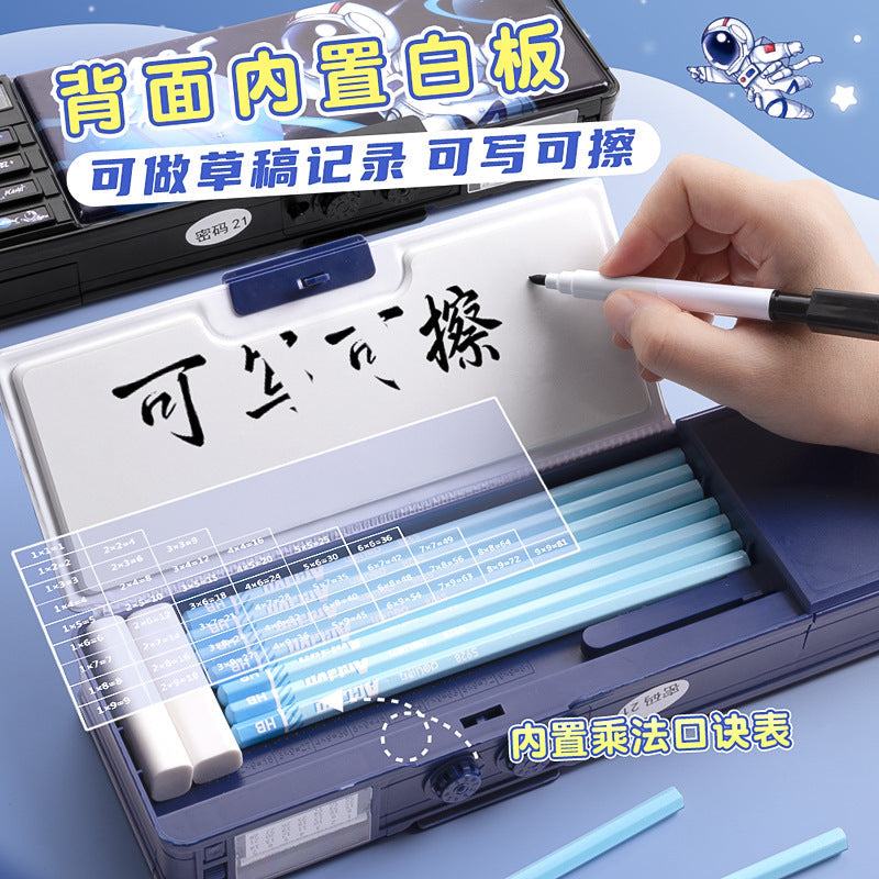 Password Lock Stationery Case Pencil Case for Boys — Multi-Functional “Smart Tech” Pencil Box for Elementary School Students, Blue
