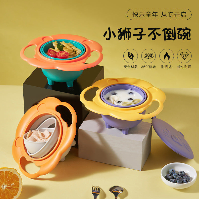Kids Feeding Bowl Set 360° Rotating Non-Tip Feeding Bowl for Babies, Anti-Tip Balance Bowl, Heat-Resistant and Drop-Resistant