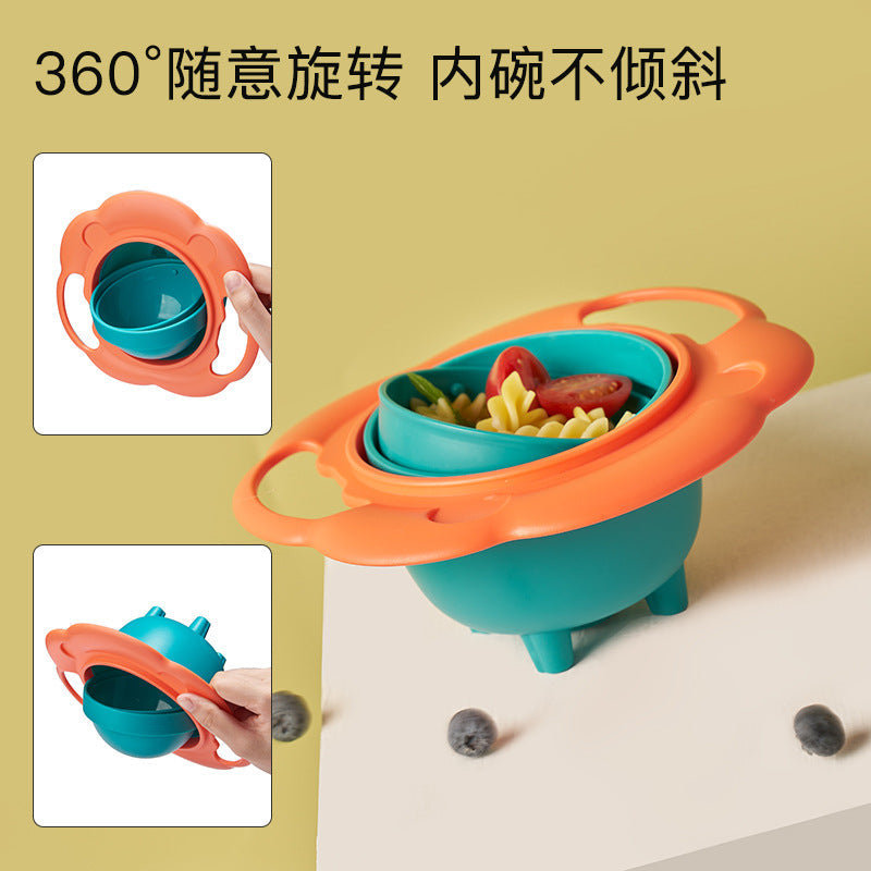 Kids Feeding Bowl Set 360° Rotating Non-Tip Feeding Bowl for Babies, Anti-Tip Balance Bowl, Heat-Resistant and Drop-Resistant