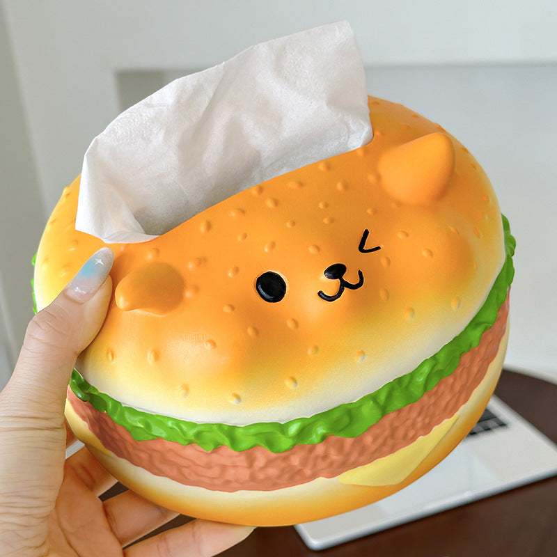 Little Red Book Popular Faux Burger Fun Tissue Box — Decorative High-End Napkin Holder for Living Room Entryway Tabletop
