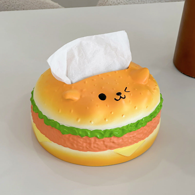 Little Red Book Popular Faux Burger Fun Tissue Box — Decorative High-End Napkin Holder for Living Room Entryway Tabletop