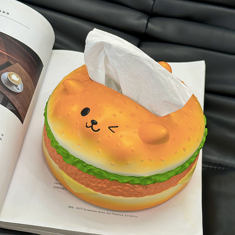 Little Red Book Popular Faux Burger Fun Tissue Box — Decorative High-End Napkin Holder for Living Room Entryway Tabletop