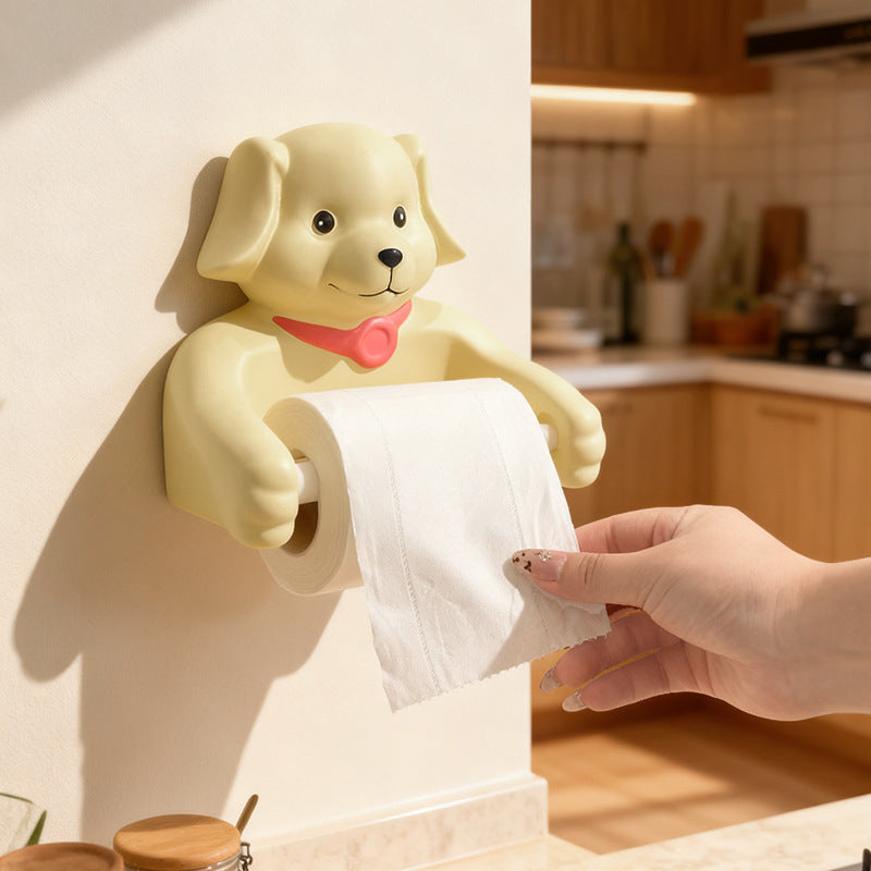 Cartoon Puppy Toilet Paper Holder Towel Tissue Box Wall-Mounted No-Drill Bathroom Storage Shelf