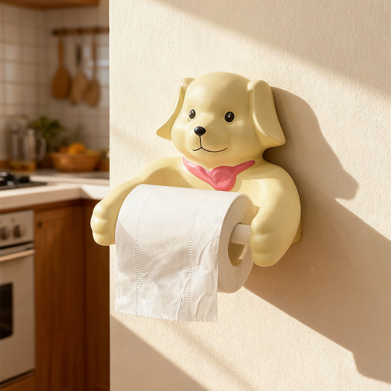 Cartoon Puppy Toilet Paper Holder Towel Tissue Box Wall-Mounted No-Drill Bathroom Storage Shelf