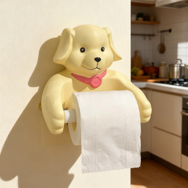 Cartoon Puppy Toilet Paper Holder Towel Tissue Box Wall-Mounted No-Drill Bathroom Storage Shelf