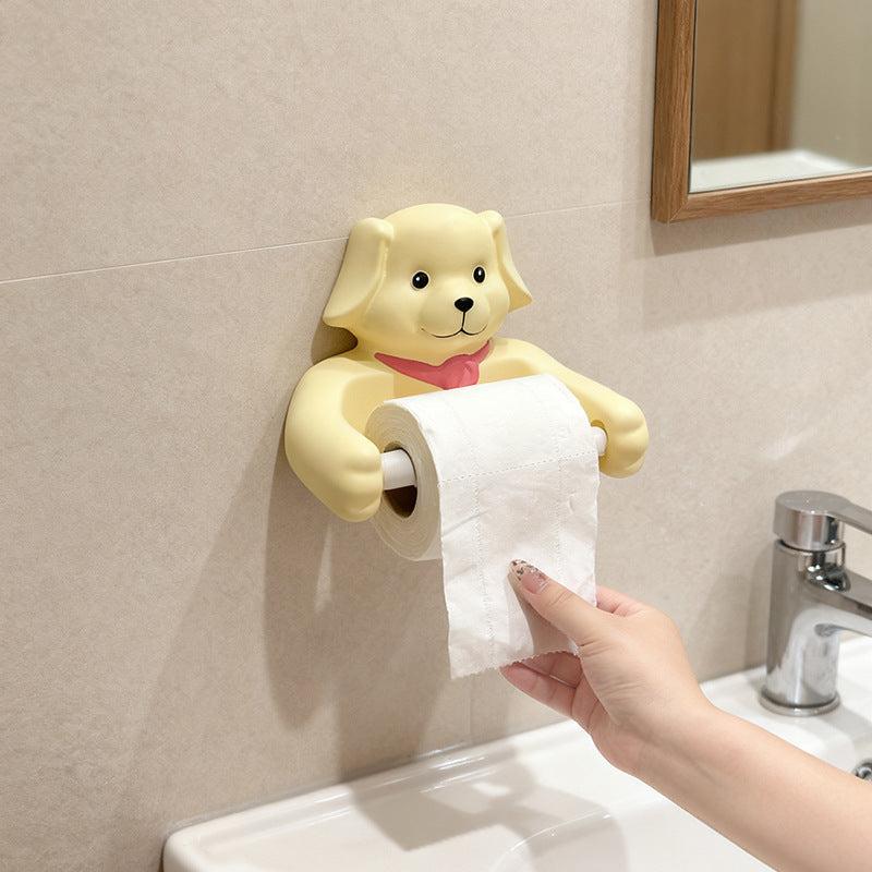 Cartoon Puppy Toilet Paper Holder Towel Tissue Box Wall-Mounted No-Drill Bathroom Storage Shelf