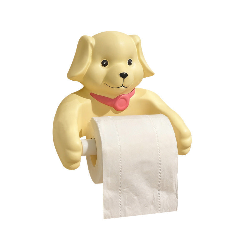 Cartoon Puppy Toilet Paper Holder Towel Tissue Box Wall-Mounted No-Drill Bathroom Storage Shelf