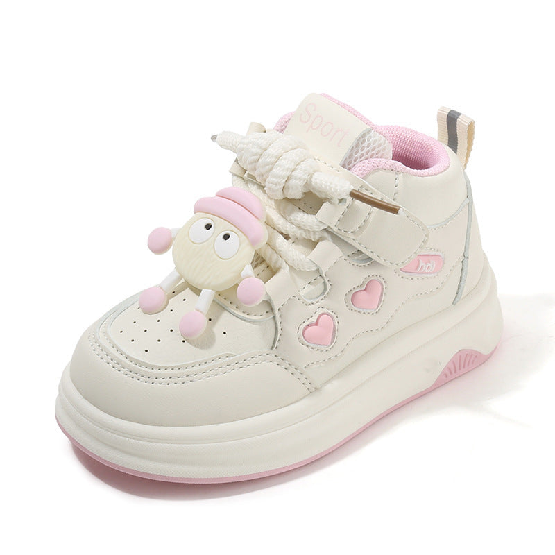 Children's Sports Shoes 2026 Spring and Autumn Girls' White Shoes Cartoon High-Top Boys' Casual Sneakers Soft-Soled Baby Shoes