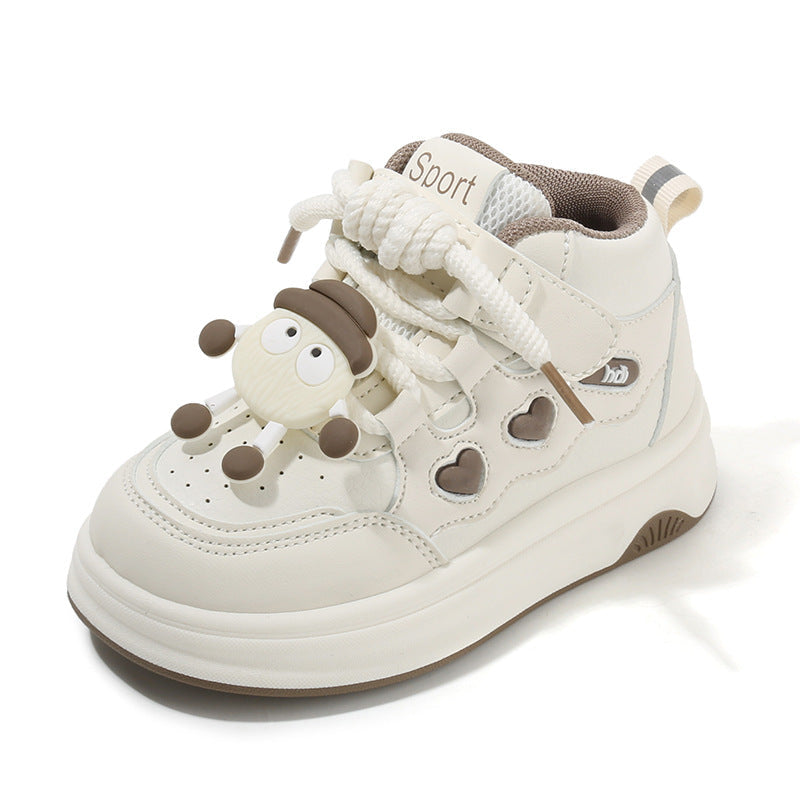 Children's Sports Shoes 2026 Spring and Autumn Girls' White Shoes Cartoon High-Top Boys' Casual Sneakers Soft-Soled Baby Shoes