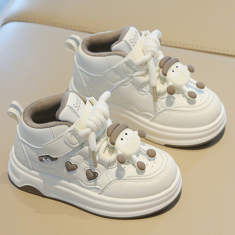 Children's Sports Shoes 2026 Spring and Autumn Girls' White Shoes Cartoon High-Top Boys' Casual Sneakers Soft-Soled Baby Shoes