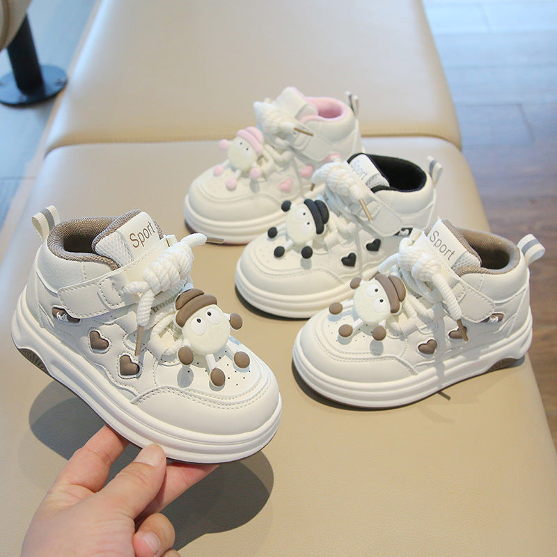 Children's Sports Shoes 2026 Spring and Autumn Girls' White Shoes Cartoon High-Top Boys' Casual Sneakers Soft-Soled Baby Shoes