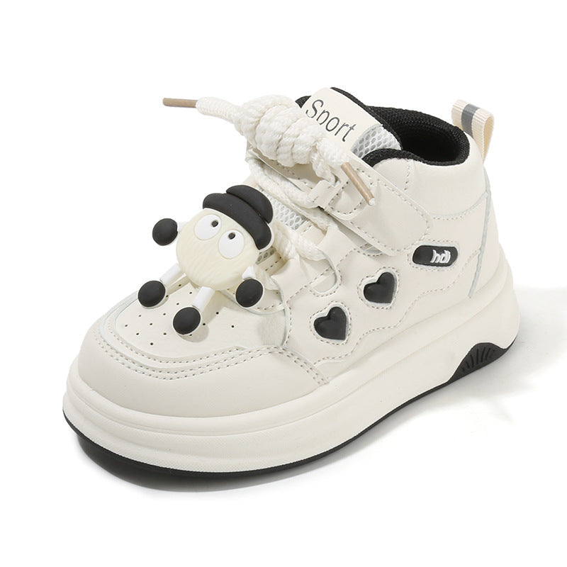 Children's Sports Shoes 2026 Spring and Autumn Girls' White Shoes Cartoon High-Top Boys' Casual Sneakers Soft-Soled Baby Shoes