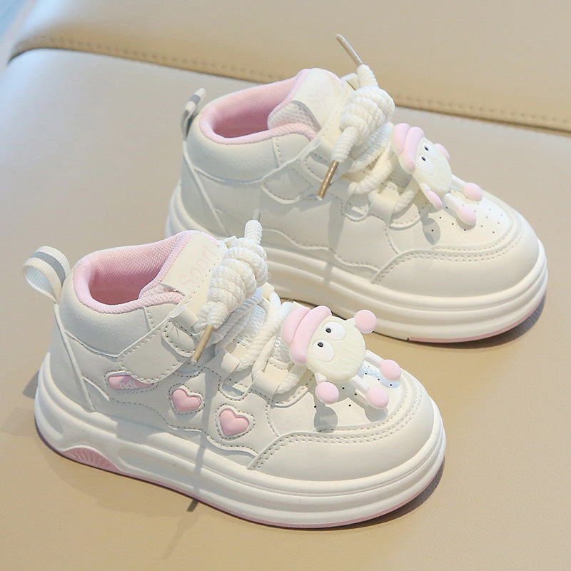 Children's Sports Shoes 2026 Spring and Autumn Girls' White Shoes Cartoon High-Top Boys' Casual Sneakers Soft-Soled Baby Shoes