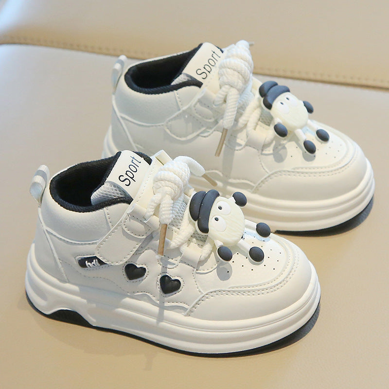 Children's Sports Shoes 2026 Spring and Autumn Girls' White Shoes Cartoon High-Top Boys' Casual Sneakers Soft-Soled Baby Shoes