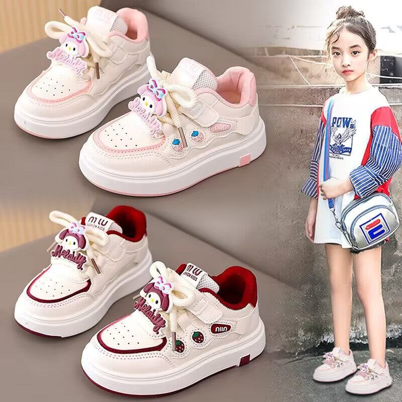 Children's Girls' Board Shoes 2025 Spring and Autumn Fashionable Soft Bottom Non-slip Velcro Little Girl's Casual White Shoes