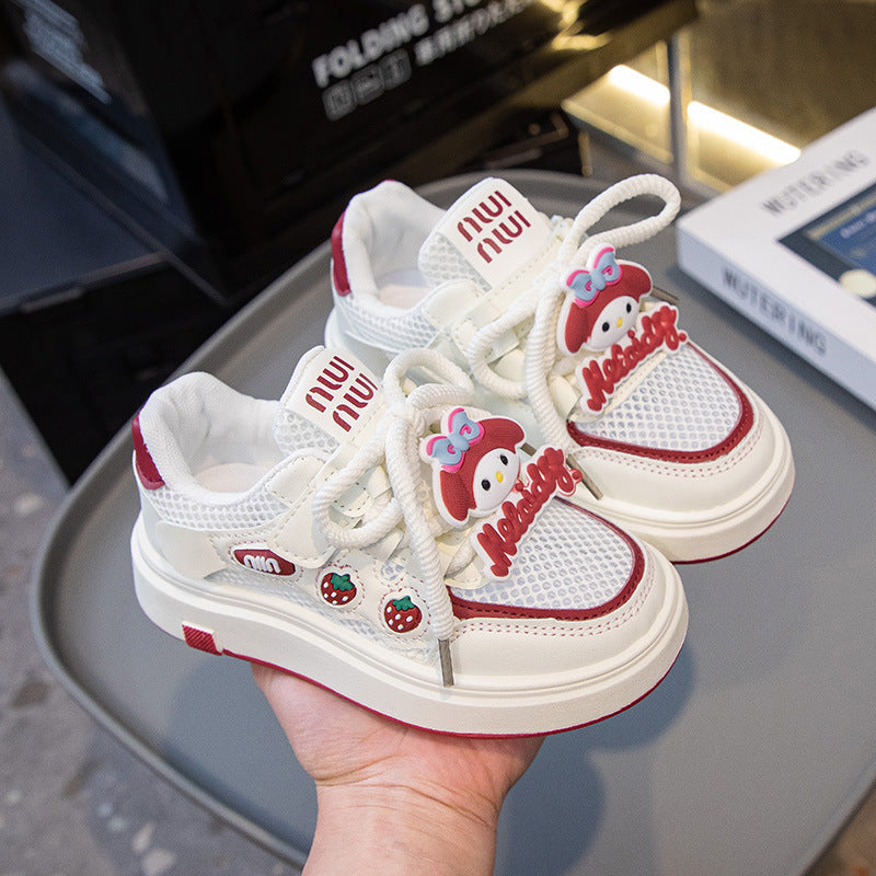 Children's Girls' Board Shoes 2025 Spring and Autumn Fashionable Soft Bottom Non-slip Velcro Little Girl's Casual White Shoes