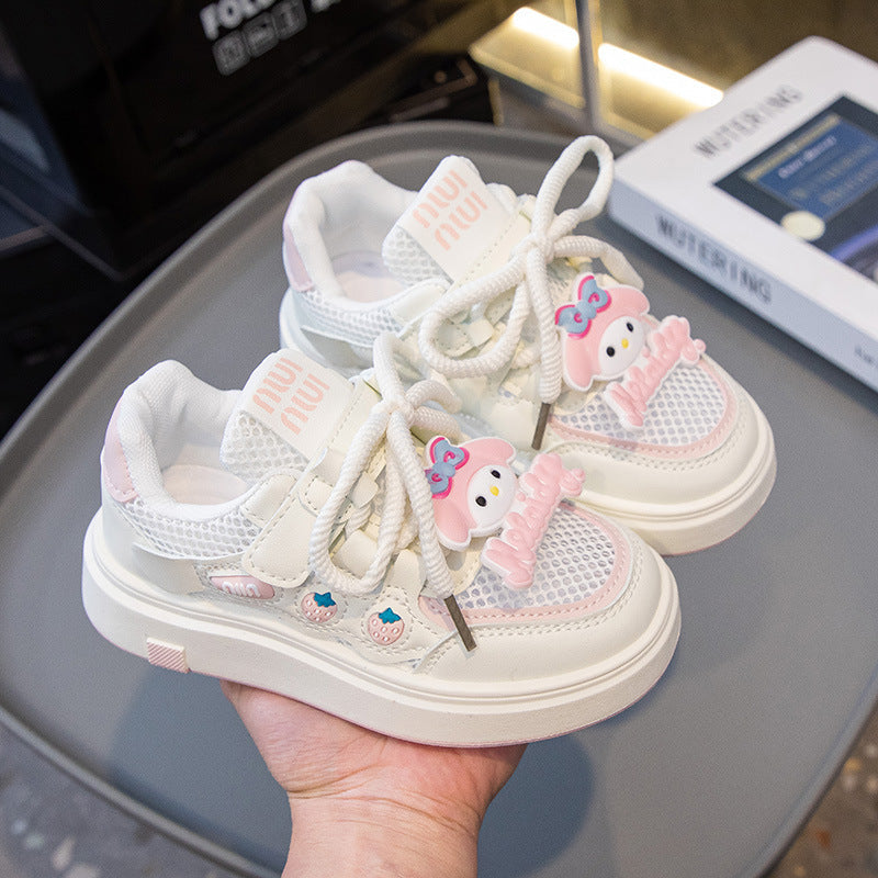 Children's Girls' Board Shoes 2025 Spring and Autumn Fashionable Soft Bottom Non-slip Velcro Little Girl's Casual White Shoes