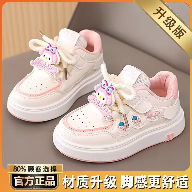 Children's Girls' Board Shoes 2025 Spring and Autumn Fashionable Soft Bottom Non-slip Velcro Little Girl's Casual White Shoes