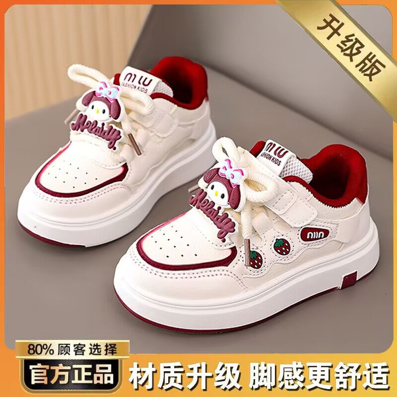 Children's Girls' Board Shoes 2025 Spring and Autumn Fashionable Soft Bottom Non-slip Velcro Little Girl's Casual White Shoes