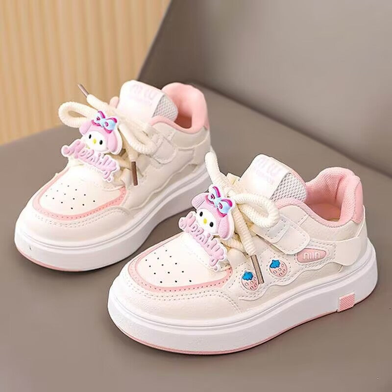 Children's Girls' Board Shoes 2025 Spring and Autumn Fashionable Soft Bottom Non-slip Velcro Little Girl's Casual White Shoes
