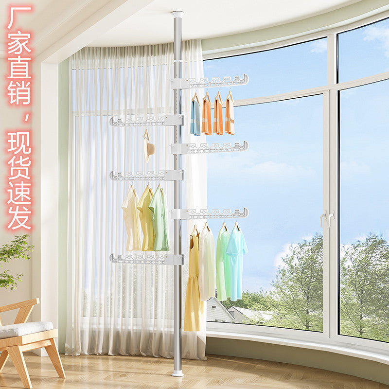 Upright Drying Rack Household Floor Bedroom Hole-free Telescopic Rod Balcony Window Drying Rack Artifact