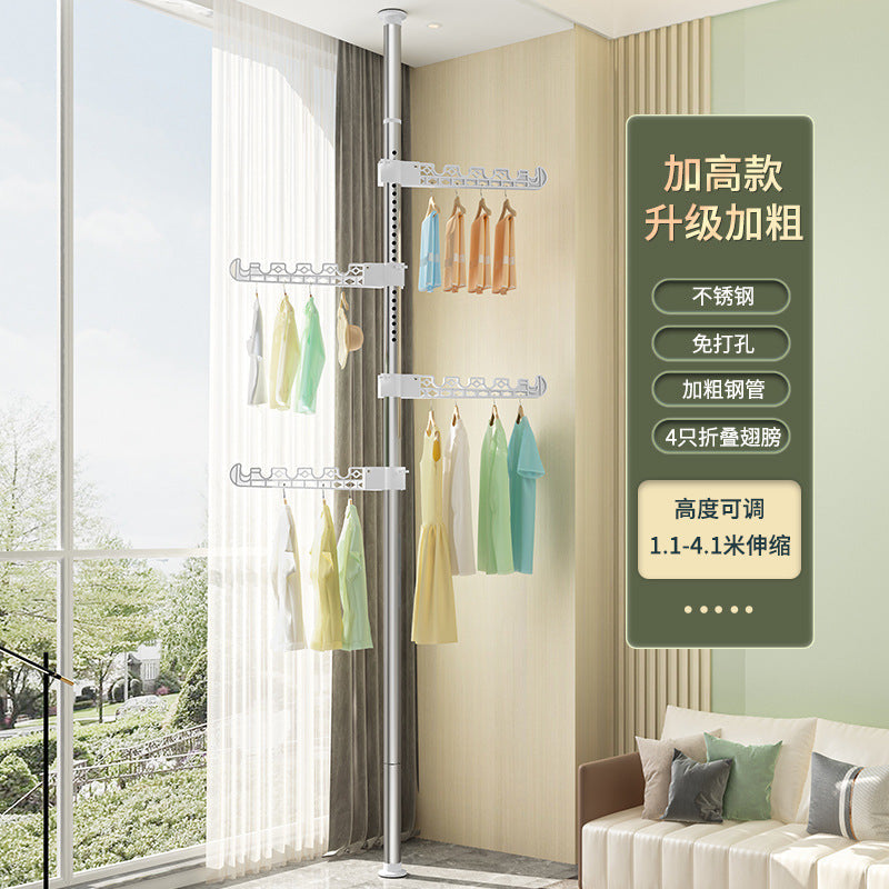 Upright Drying Rack Household Floor Bedroom Hole-free Telescopic Rod Balcony Window Drying Rack Artifact
