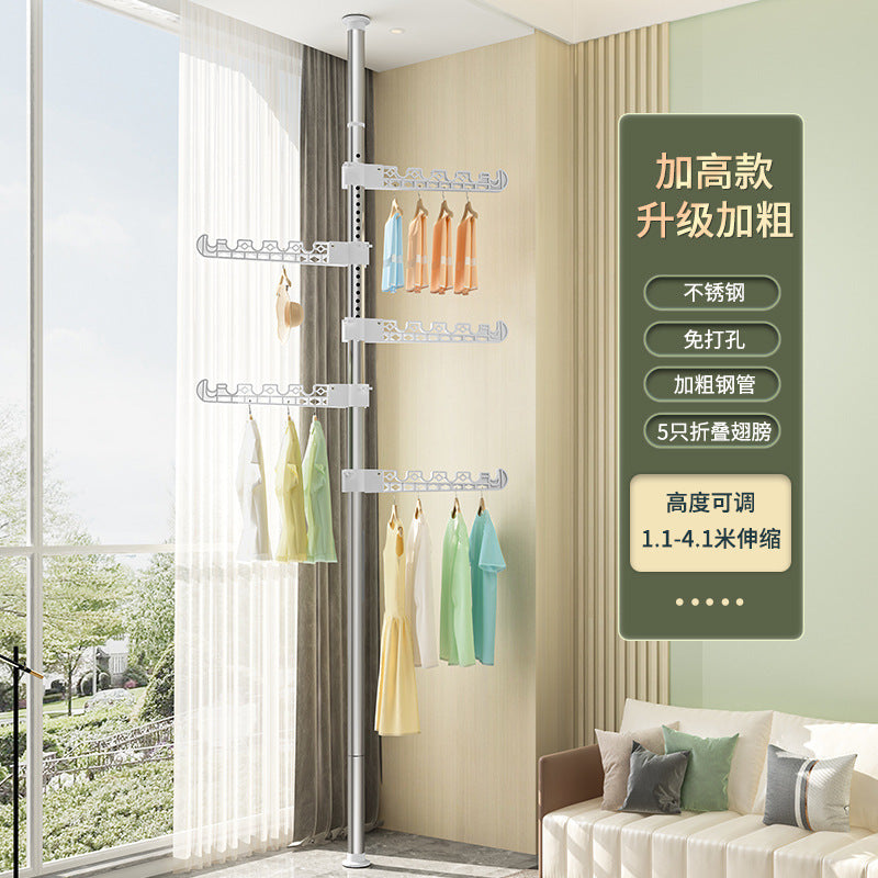 Upright Drying Rack Household Floor Bedroom Hole-free Telescopic Rod Balcony Window Drying Rack Artifact