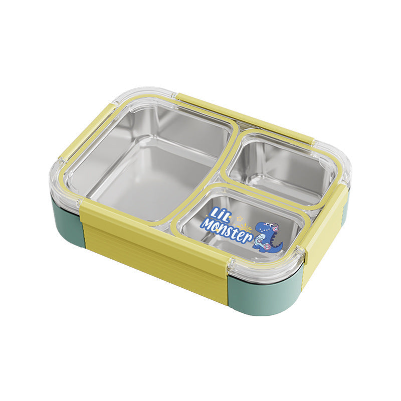 Stainless Steel Insulated Lunch Box Tray 304 Three-Compartment Cartoon Divided Lunch Box Heated Lunch Box for Students