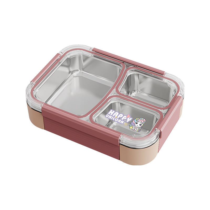 Stainless Steel Insulated Lunch Box Tray 304 Three-Compartment Cartoon Divided Lunch Box Heated Lunch Box for Students