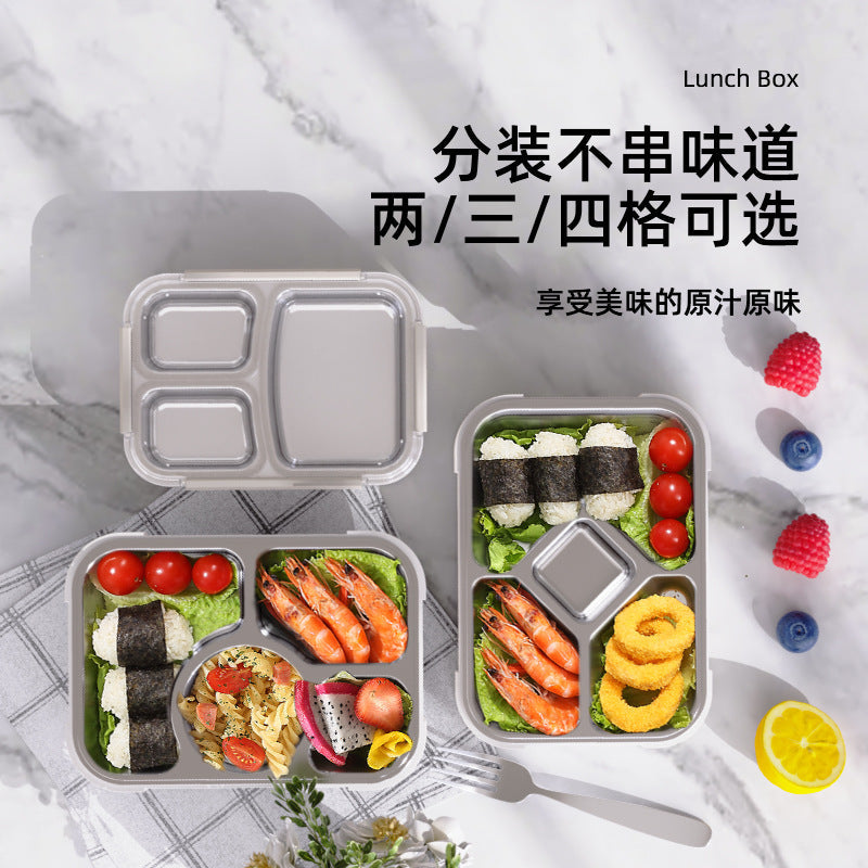 Stainless Steel Insulated Lunch Box Tray 304 Three-Compartment Cartoon Divided Lunch Box Heated Lunch Box for Students