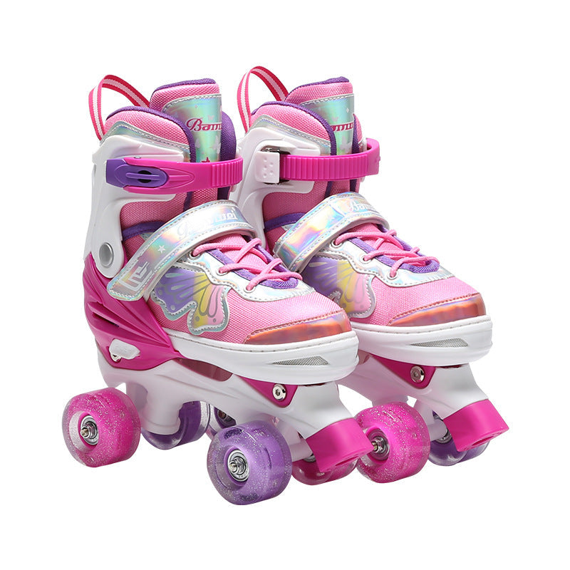 Colorful Children's Adjustable Double-Row Roller Skates with Eight Pu Wheels, Fully Flashing, Unisex Skating Shoes, New Outdoor Roller Skates