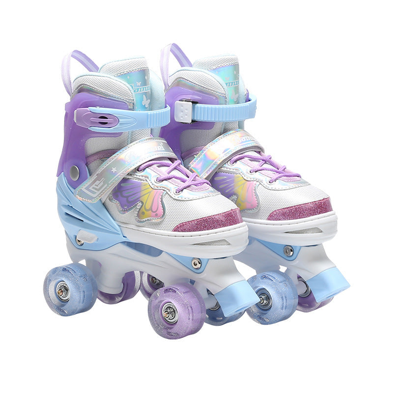 Colorful Children's Adjustable Double-Row Roller Skates with Eight Pu Wheels, Fully Flashing, Unisex Skating Shoes, New Outdoor Roller Skates