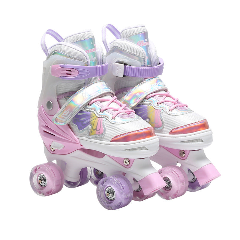 Colorful Children's Adjustable Double-Row Roller Skates with Eight Pu Wheels, Fully Flashing, Unisex Skating Shoes, New Outdoor Roller Skates