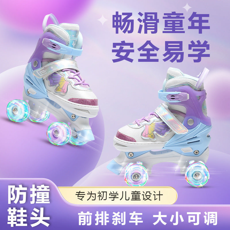 Colorful Children's Adjustable Double-Row Roller Skates with Eight Pu Wheels, Fully Flashing, Unisex Skating Shoes, New Outdoor Roller Skates