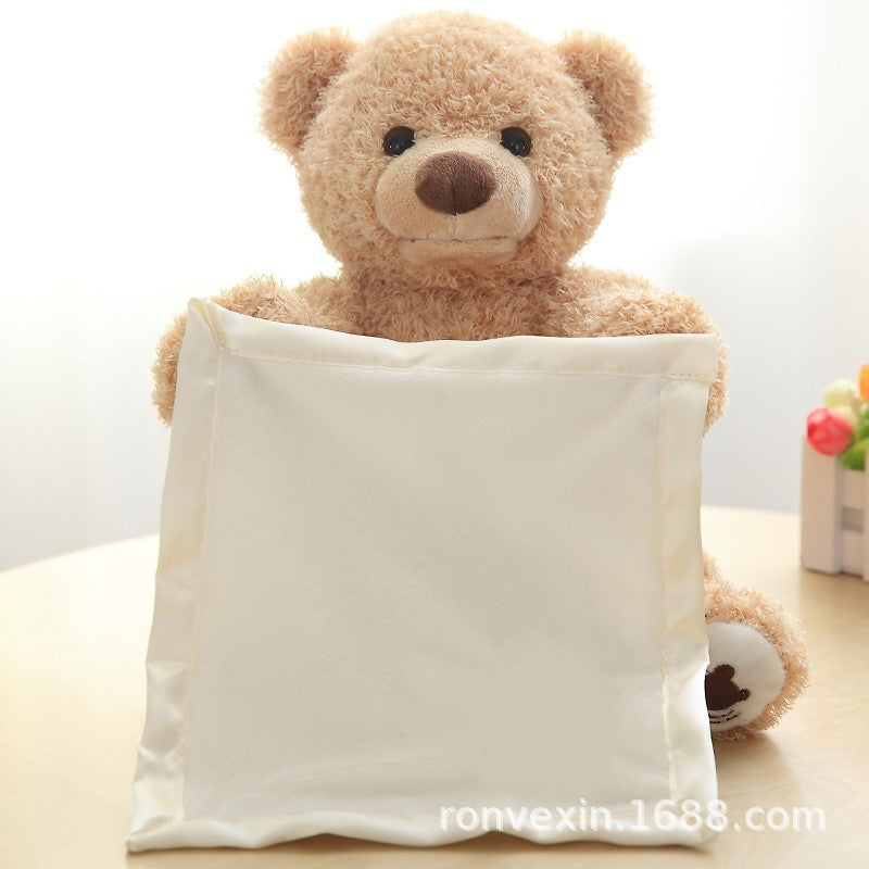 Amazon cross-border peek-a-boo bear electric plush toy appease doll shy cover eyes gift in stock factory