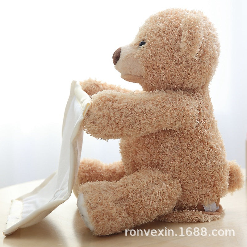 Amazon cross-border peek-a-boo bear electric plush toy appease doll shy cover eyes gift in stock factory