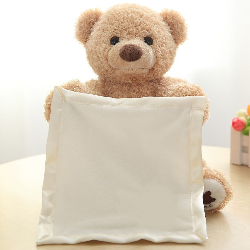 Amazon cross-border peek-a-boo bear electric plush toy appease doll shy cover eyes gift in stock factory