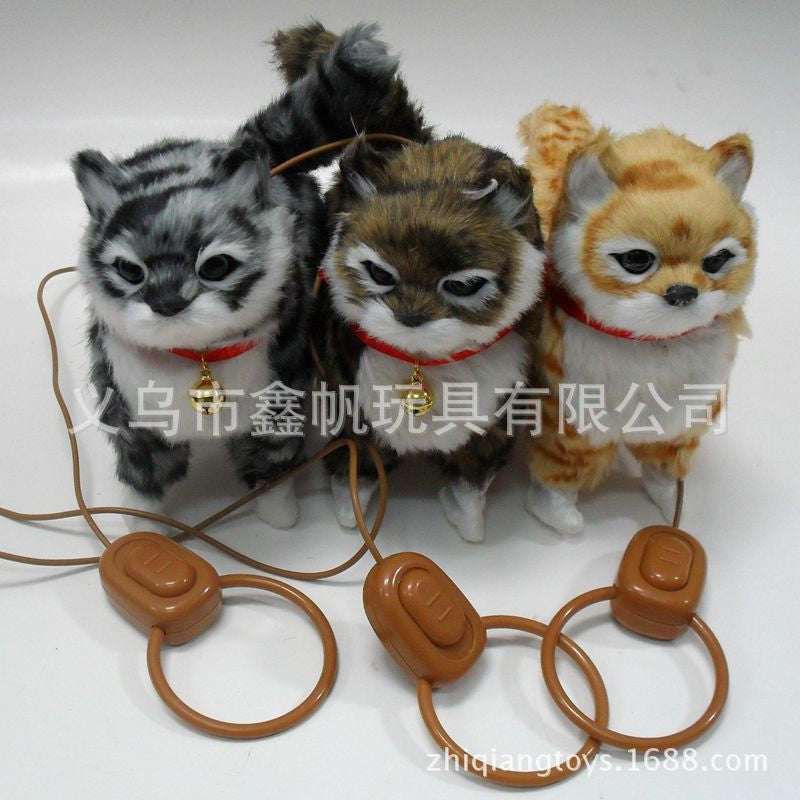 Cross-border supply electric plush toy simulation cat manufacturer new pull line walking sound WAG tail pet toy cat